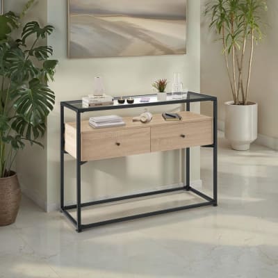 Table console style industriel 101,5 x 41,5 x 80,5 cm bois clair