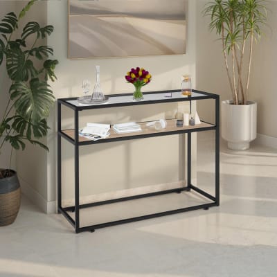 Table console style industriel 100 x 41 x 80,5 cm bois clair