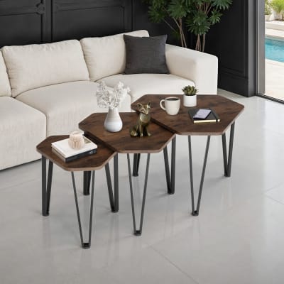 Ensemble de tables d'appoint en 3 parties empilable bois foncé