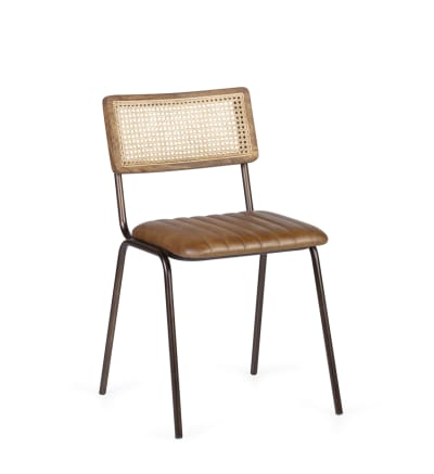 Chaise en métal et cuir marron