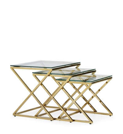 Set à 3 tables vitrées et acier inoxydable L 45 cm