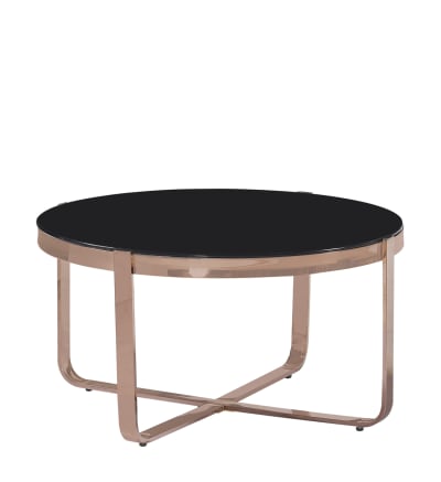 Table basse ronde en acier inoxydable rose dorée et verre noir L 80 cm