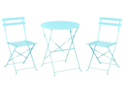 Ensemble bistrot d'extérieur pliant métal bleu clair