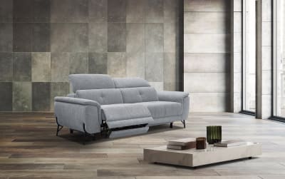 Canapé droit 3 places avec 2 relax électriques tissu gris clair