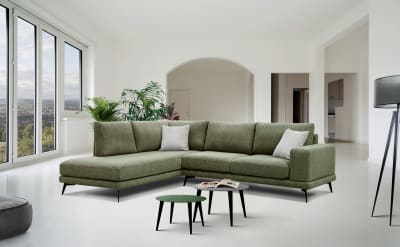 Canapé d'angle gauche 5 places tissu vert