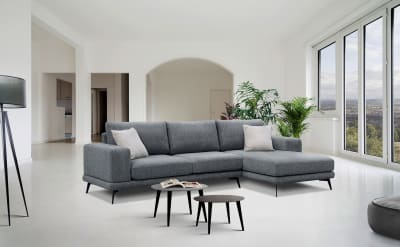 Canapé d'angle droit 4 places tissu gris foncé