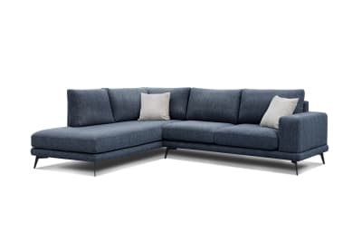 Canapé d'angle gauche 5 places tissu bleu foncé