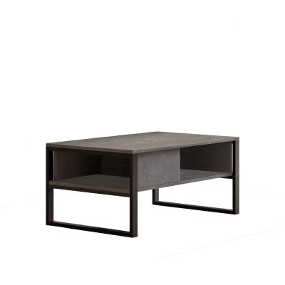 Table basse rectangulaire 2 niches de rangement effet pierre gris