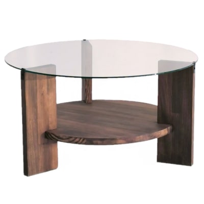Table basse ronde 2 niveaux avec plateau en verre marron