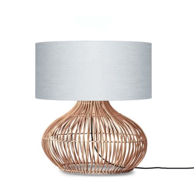 Lampe de table rotin abat-jour lin naturel/gris clair, h. 60cm