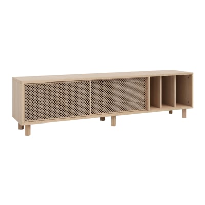 Meuble TV en bois naturel - trois séparateurs - 170 cm Non verni