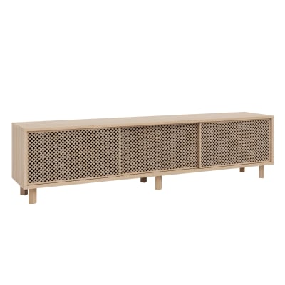 Meuble TV avec 3 portes en bois massif naturel - 180 cm Non verni