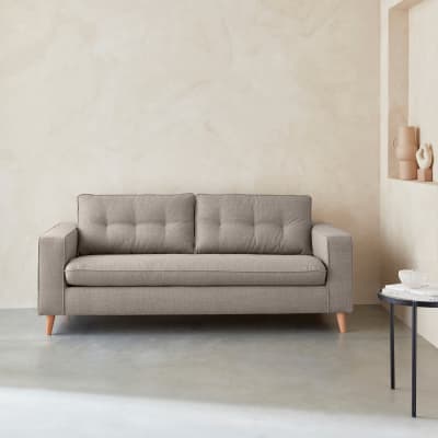Canapé lit 3 places beige / lin matelas 12cm