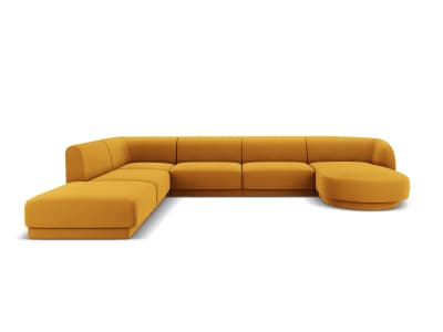 Canapé d'angle côté gauche 6 places en tissu velours jaune