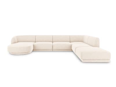 Canapé d'angle côté droit 6 places en tissu chenille beige clair