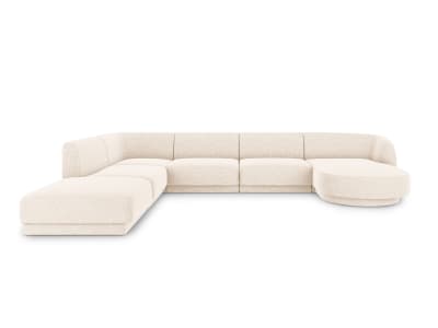 Canapé d'angle côté gauche 6 places en tissu chenille beige clair