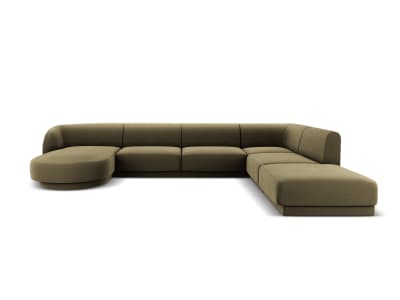 Canapé d'angle côté droit 6 places en tissu velours vert