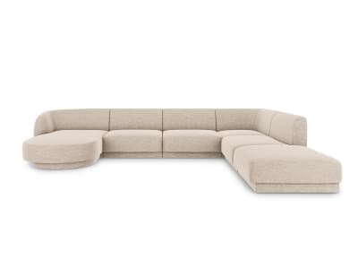 Canapé d'angle côté droit 6 places en tissu chenille beige