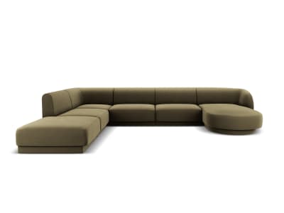Canapé d'angle côté gauche 6 places en tissu velours vert
