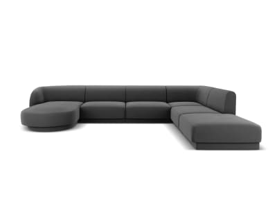 Canapé d'angle côté droit 6 places en tissu velours gris