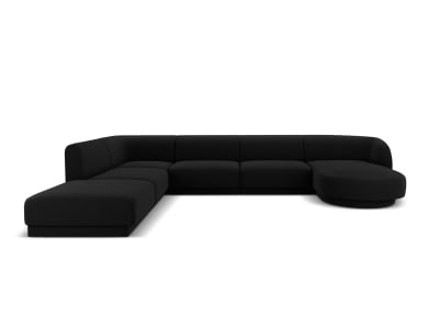 Canapé d'angle côté gauche 6 places en tissu velours noir