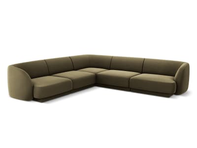 Canapé d'angle symétrique 5 places en tissu velours vert