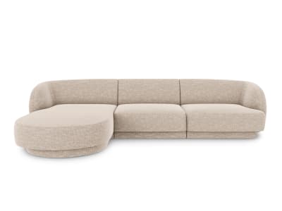 Canapé d'angle gauche 4 places en tissu chenille beige