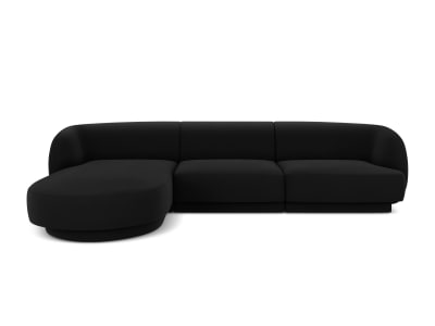 Canapé d'angle gauche 4 places en tissu velours noir