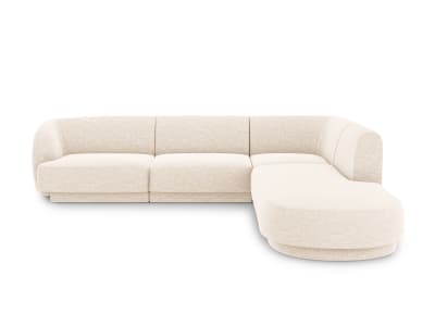 Canapé d'angle droit 6 places en tissu chenille beige clair