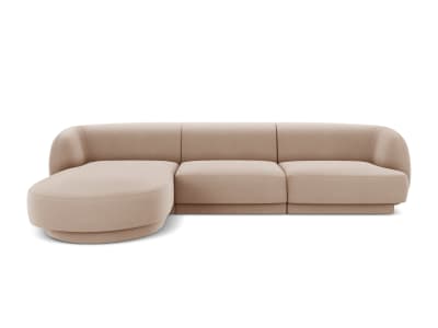 Canapé d'angle gauche 4 places en tissu velours cappuccino
