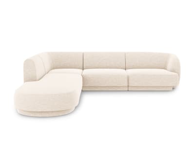 Canapé d'angle gauche 6 places en tissu chenille beige clair