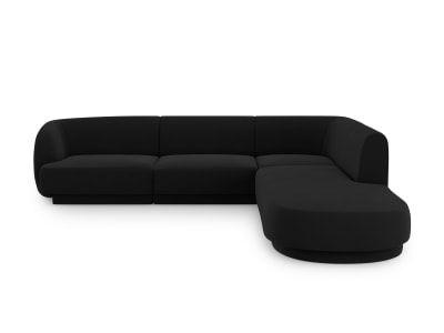 Canapé d'angle droit 6 places en tissu velours noir