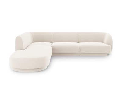 Canapé d'angle gauche 6 places en tissu velours beige clair