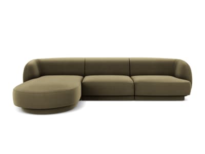 Canapé d'angle gauche 4 places en tissu velours vert