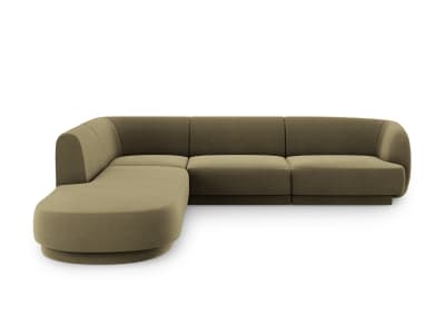 Canapé d'angle gauche 6 places en tissu velours vert