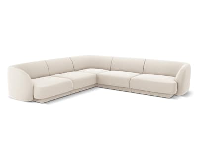 Canapé d'angle symétrique 5 places en tissu velours beige clair
