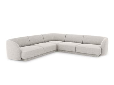 Canapé d'angle symétrique 5 places en tissu chenille gris clair