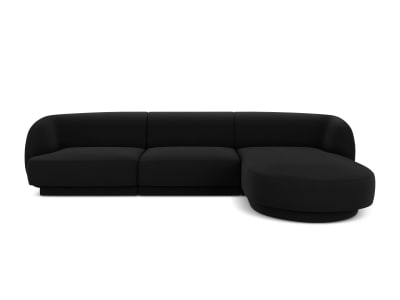 Canapé d'angle droit 4 places en tissu velours noir