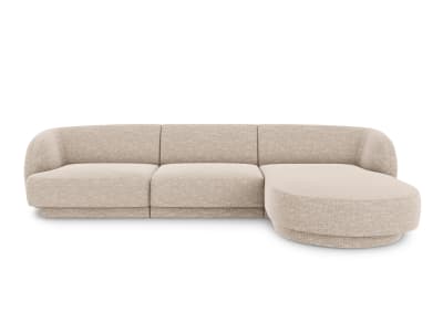 Canapé d'angle droit 4 places en tissu chenille beige