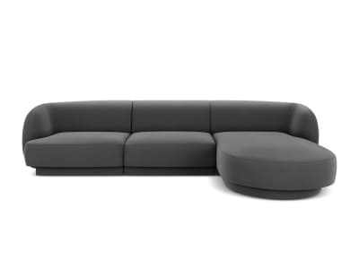 Canapé d'angle droit 4 places en tissu velours gris