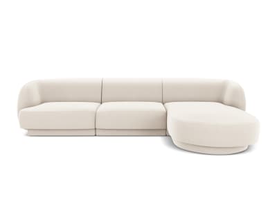 Canapé d'angle droit 4 places en tissu velours beige clair