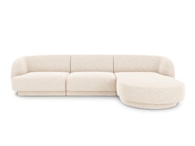 Canapé d'angle droit 4 places en tissu chenille beige clair