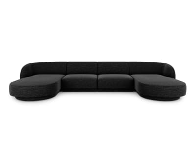 Canapé panoramique 5 places en tissu chenille noir