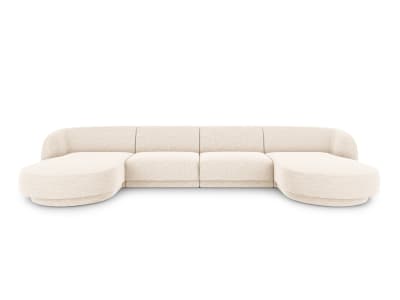 Canapé panoramique 5 places en tissu chenille beige clair