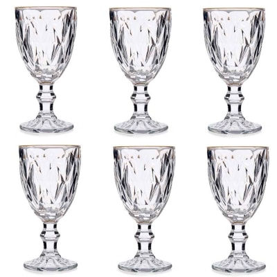 Set de 6 verres à vin en verre bordure dorée 33cl