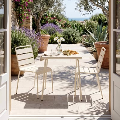 Ensemble table de jardin carrée et 2 chaises acier ivoire