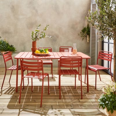 Ensemble de jardin en métal terracotta table et 6 chaises
