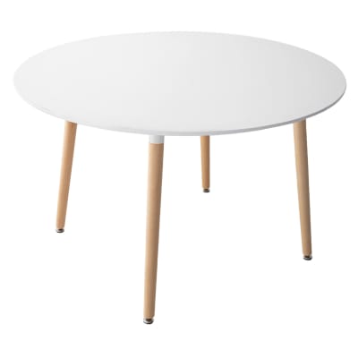 Table à manger ronde style scandinave blanche et bois de hêtre