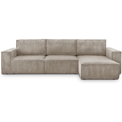 Canapé d'angle 5 places convertible + coffre, velours côtelé taupe