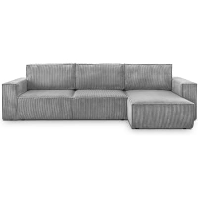 Canapé d'angle 5 places convertible +coffre, velours côtelé gris clair